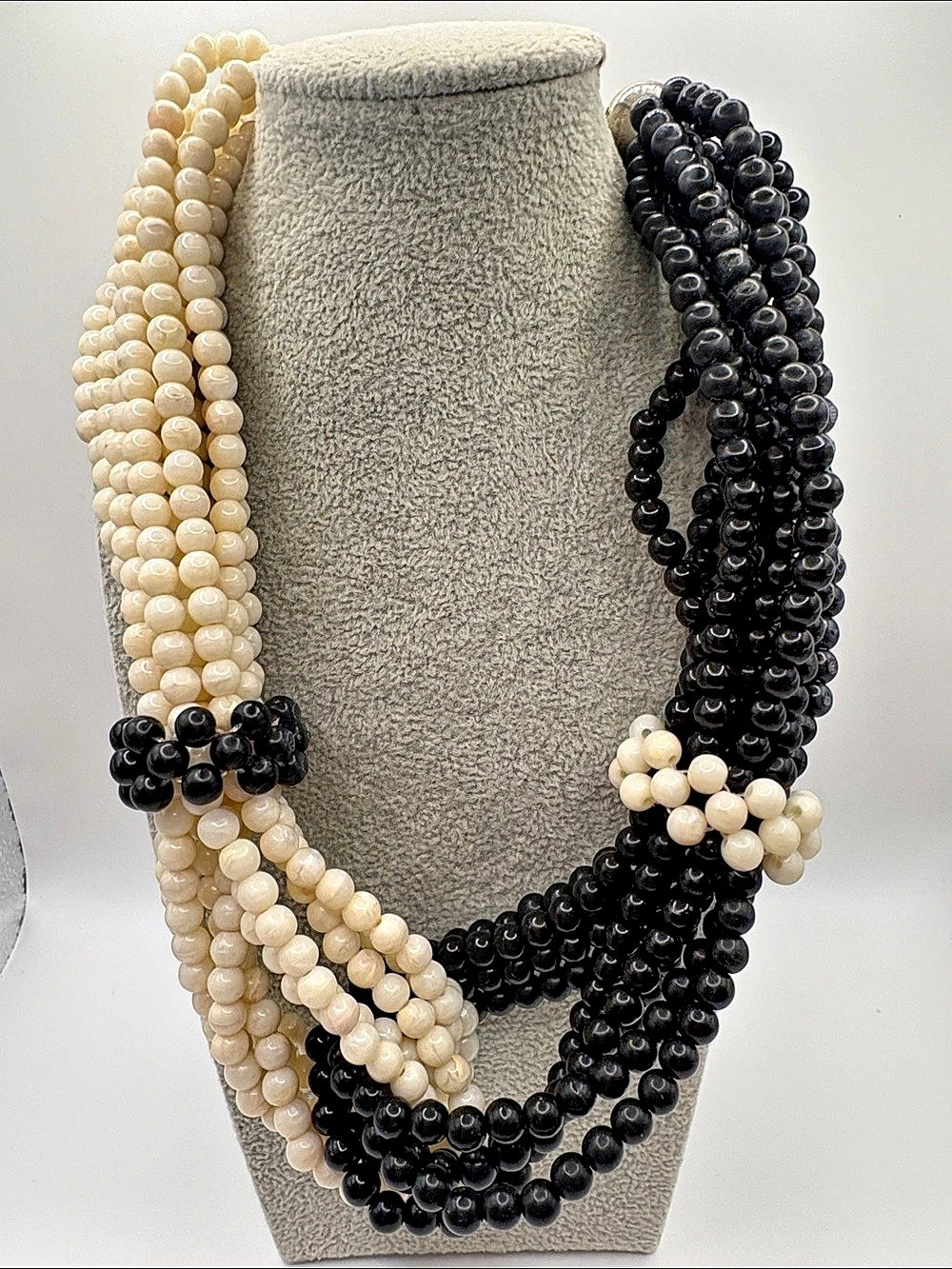 J Crew Layered Beaded Necklace in Black & Cream 18”